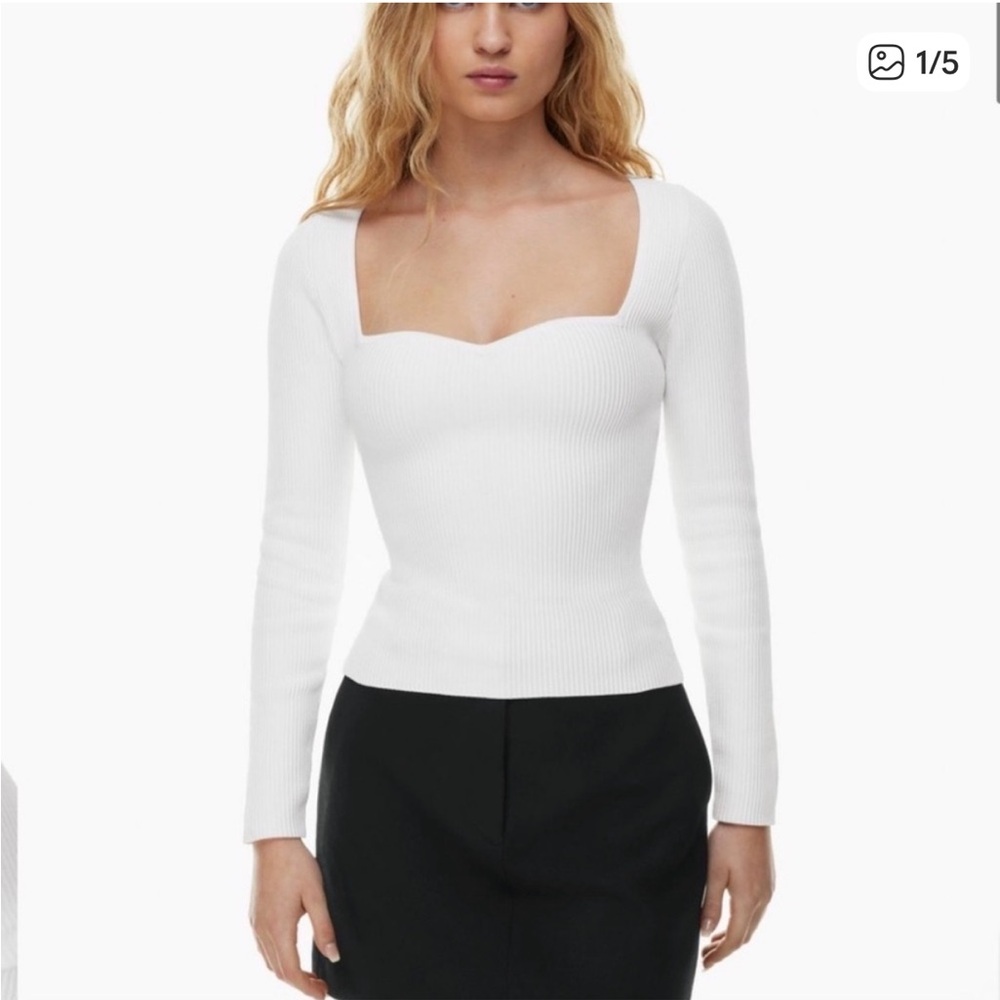 Babaton white Ribbed Long Sleeve Top